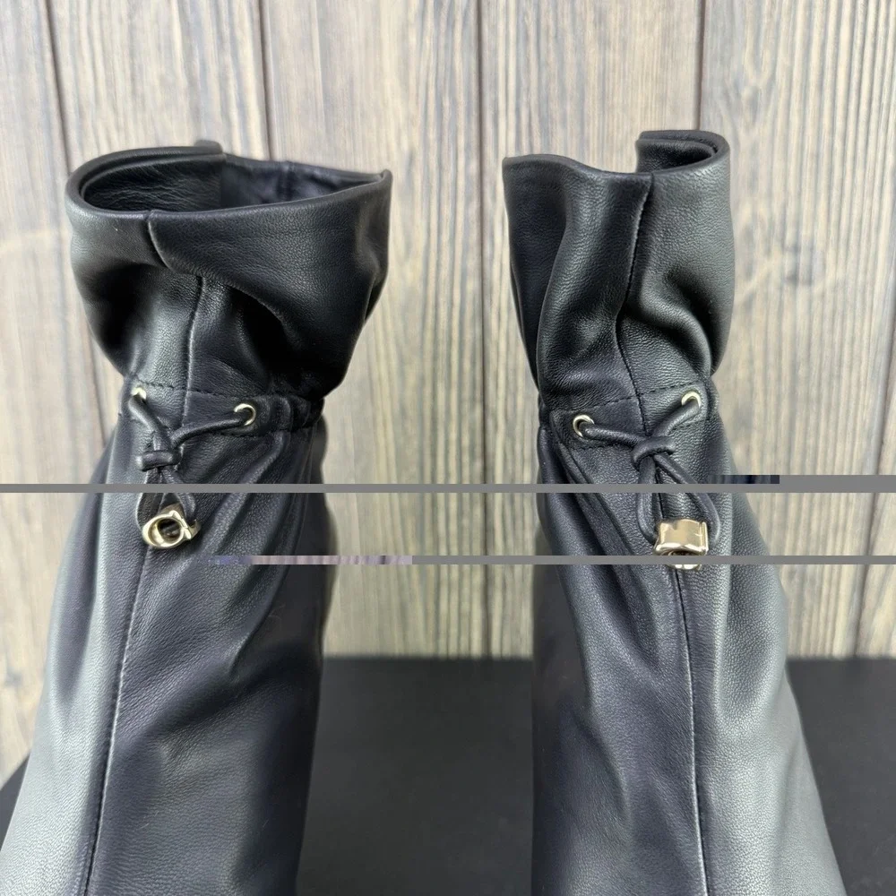 Coach Wynie Bootie C6762 Black Leather Pointed Toe Drawstring Boots Women's 9 B
